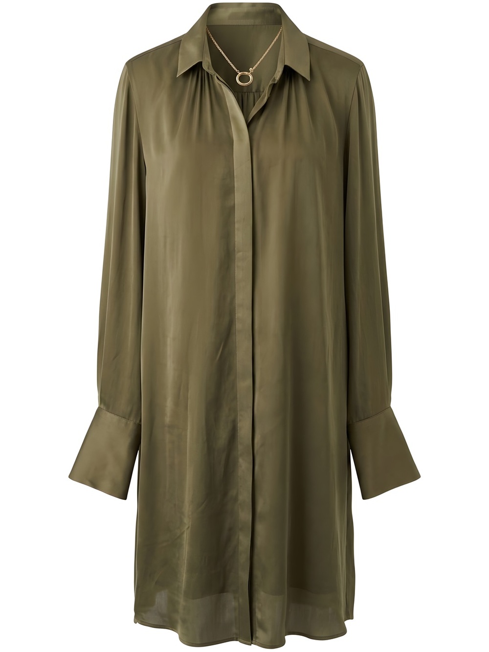 J. Crew Olive Satin Button-Down Blouse